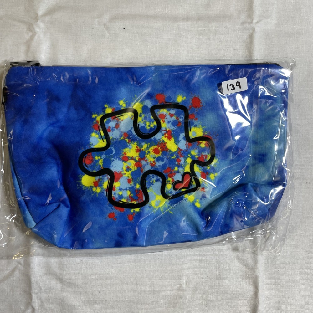 The Pouch Cosmetic Bag Blue New Tie Dye Autism Awareness Puzzle Piece Multi-Use